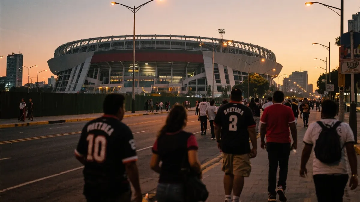球迷在墨西哥城市夜色中前往球场的观赛旅程感